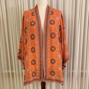 Max Studio Coral and Navy Patterned Kimono Jacket
